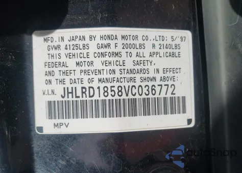 1997 Honda Cr-V from USA, damaged, VIN JHLRD1858VC036772